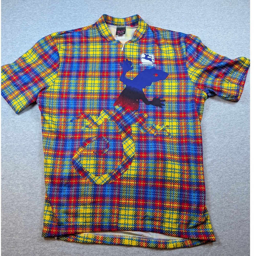 Giordana Vintage Cycling Jersey XL Plaid Lizard Print Made in Italy Short Sleeve
